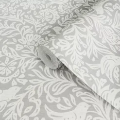 Rasch Grey Birds & Leaves Embossed Wallpaper -Trade Point Sale rasch grey birds leaves embossed wallpaper4000441950229 36c bq