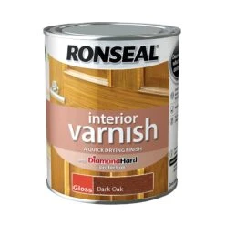 Ronseal Diamond Hard Dark Oak Gloss Wood Varnish, 0.75L
