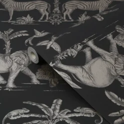 Sublime Charcoal Elephant Gold Effect Smooth Wallpaper