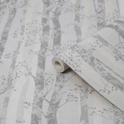 Sublime Dappled Trees Silver Effect Smooth Wallpaper