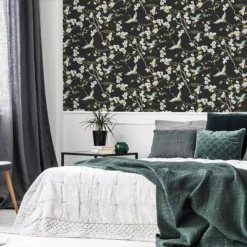 Sublime Japan Black & Green Floral Metallic Effect Smooth Wallpaper -Trade Point Sale sublime japan black green floral metallic effect smooth wallpaper5011583382020 21i bq