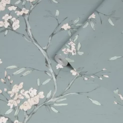 Superfresco Easy Duck Egg Oriental Blossom Embossed Wallpaper