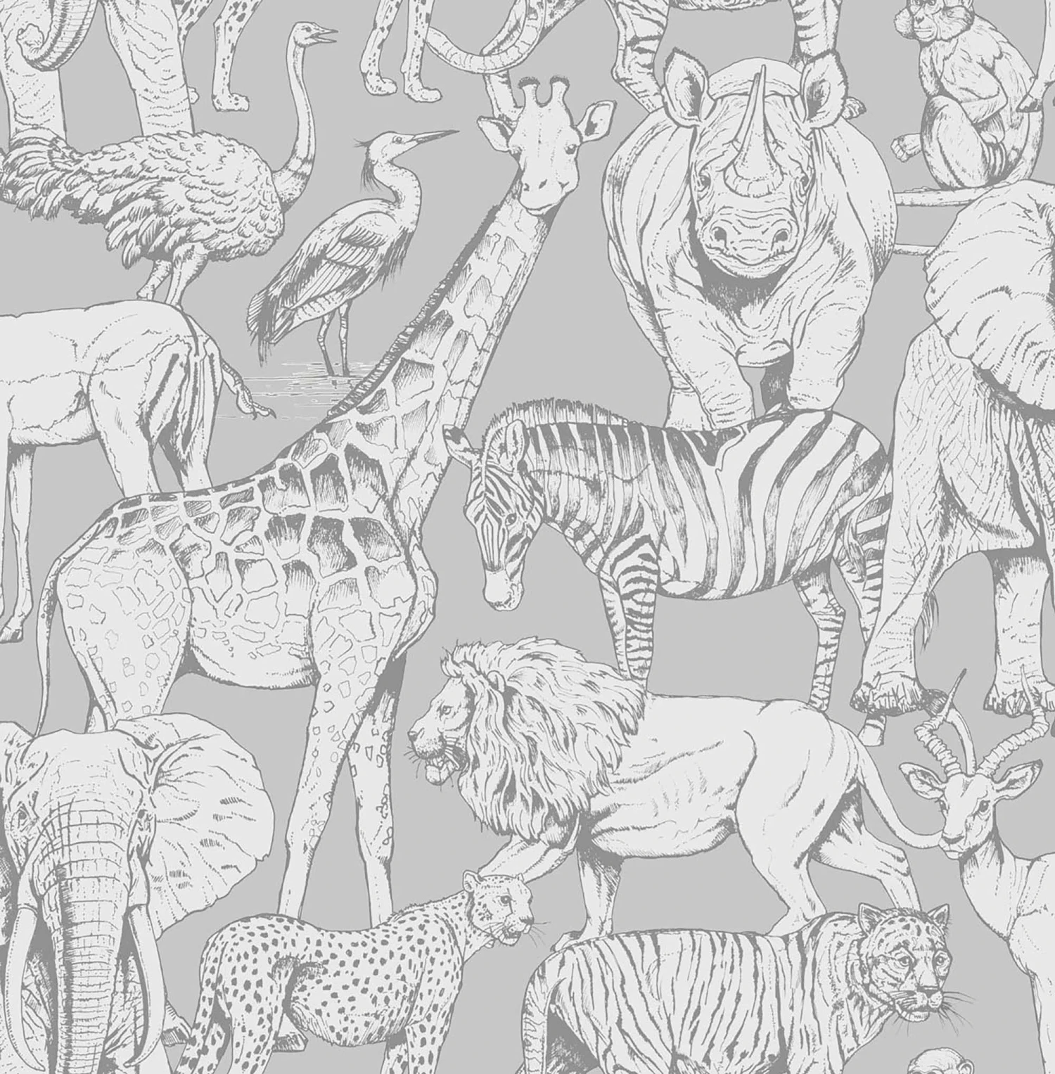 Superfresco Easy Grey Jungle Animals Smooth Wallpaper 3 Superfresco Easy Grey Jungle Animals Smooth Wallpaper