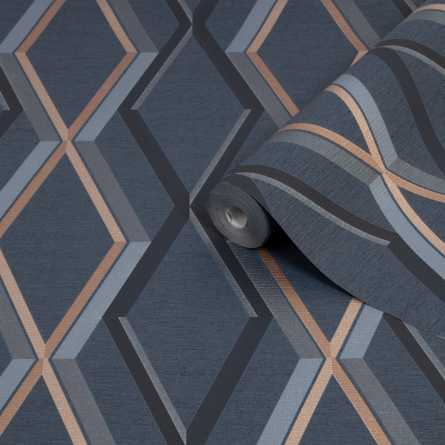 Superfresco Easy Prestige Navy Geometric Metallic Effect Smooth Wallpaper 4 Superfresco Easy Prestige Navy Geometric Metallic Effect Smooth Wallpaper - Image 2