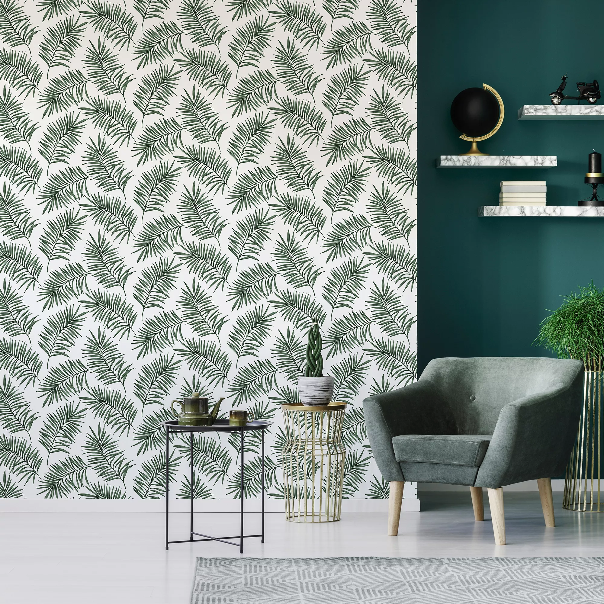 Superfresco Easy Scandi Green & White Leaves Smooth Wallpaper 6 Superfresco Easy Scandi Green & White Leaves Smooth Wallpaper - Image 4