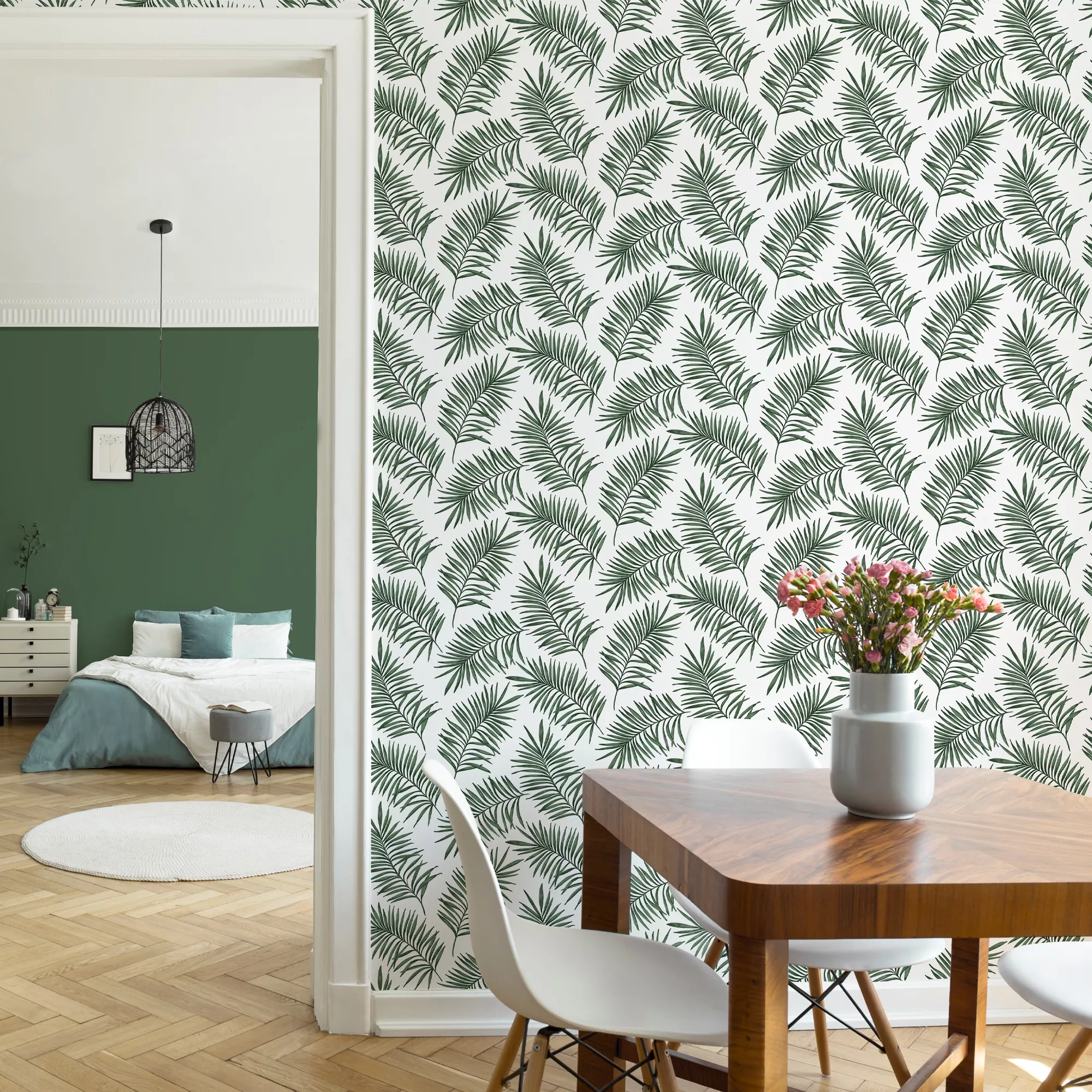 Superfresco Easy Scandi Green & White Leaves Smooth Wallpaper 7 Superfresco Easy Scandi Green & White Leaves Smooth Wallpaper - Image 5