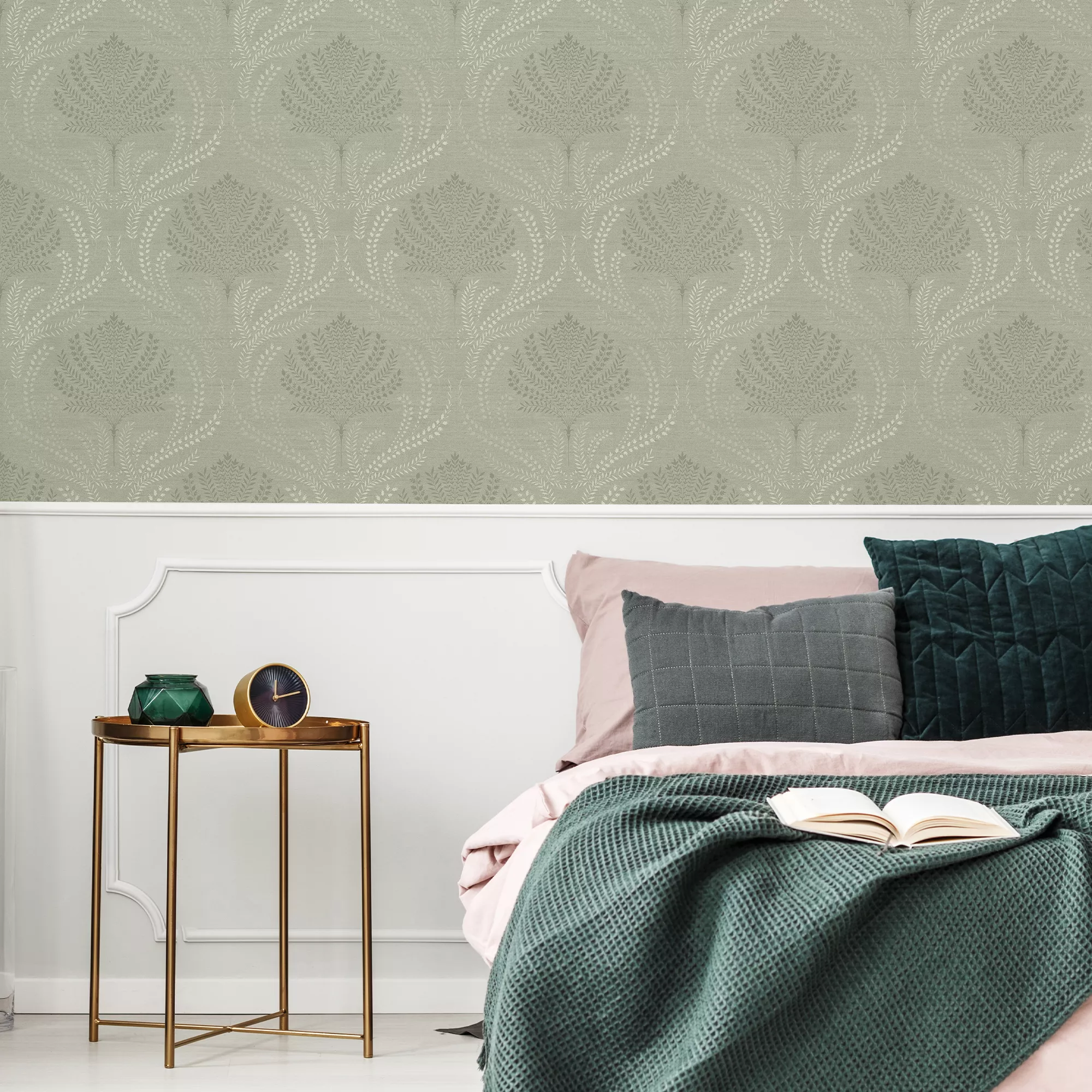 Superfresco Easy Whispy Sage Damask Smooth Wallpaper 6 Superfresco Easy Whispy Sage Damask Smooth Wallpaper - Image 4