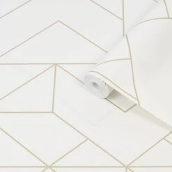 Superfresco Easy White Geometric Gold Effect Smooth Wallpaper