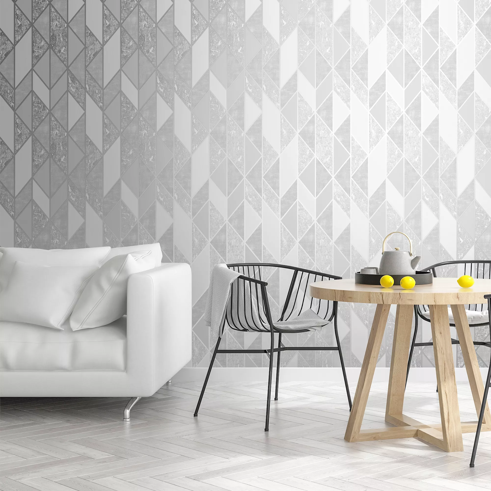 Superfresco Milan Geometric Silver Effect Smooth Wallpaper 5 Superfresco Milan Geometric Silver Effect Smooth Wallpaper - Image 3