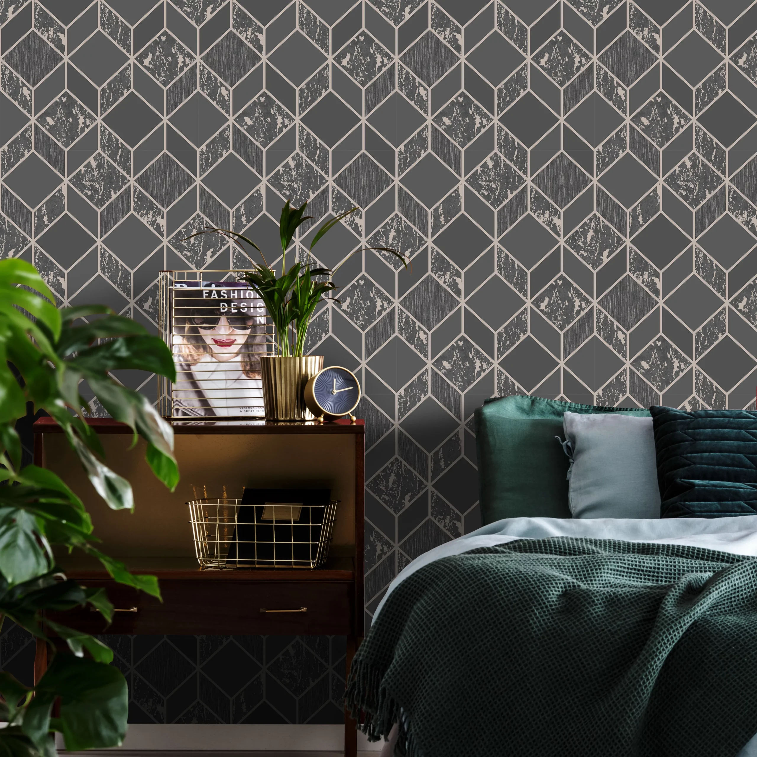 Superfresco Vittorio Charcoal Geometric Metallic Effect Smooth Wallpaper 6 Superfresco Vittorio Charcoal Geometric Metallic Effect Smooth Wallpaper - Image 4