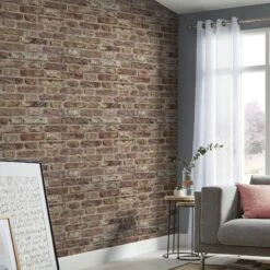 Tanlay Dark Red Brick Effect Smooth Wallpaper -Trade Point Sale tanlay dark red brick effect smooth wallpaper3663602559702 03i