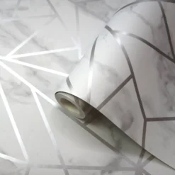 Tregarden Grey Geometric Metallic Effect Smooth Wallpaper