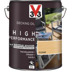V33 High Performance Clear UV Resistant Decking Wood Oil, 5L -Trade Point Sale v33 high performance clear uv resistant decking wood oil 5l3153895163057 03c