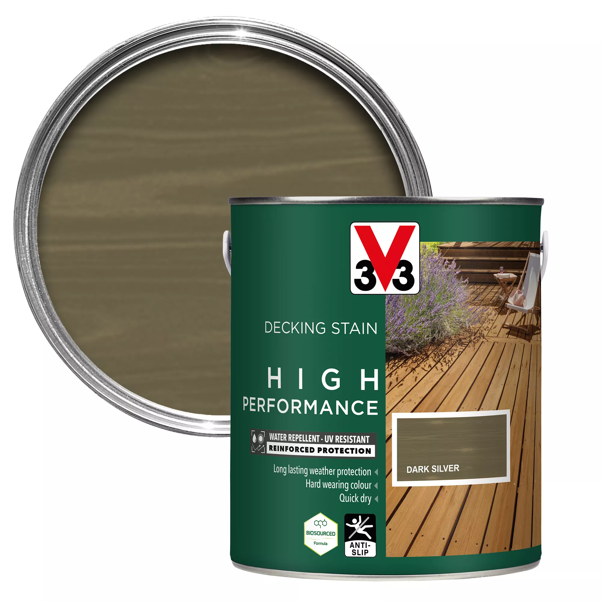 V33 High Performance Dark Silver Satin Quick Dry Decking Stain, 2.5L 3 V33 High Performance Dark Silver Satin Quick Dry Decking Stain, 2.5L