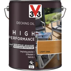 V33 High Performance Light Oak UV Resistant Decking Wood Oil, 5L -Trade Point Sale v33 high performance light oak uv resistant decking wood oil 5l3153895164429 03c