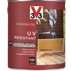 V33 Medium Oak UV Resistant Decking Wood Oil, 2.5L -Trade Point Sale v33 medium oak uv resistant decking wood oil 2 5l3153895163071 08c bq