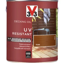 V33 Teak UV Resistant Decking Wood Oil, 2.5L -Trade Point Sale v33 teak uv resistant decking wood oil 2 5l3153895163088 08c bq